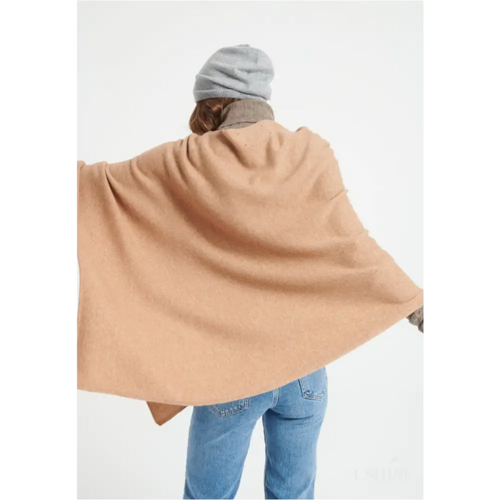 LILLY 9 Poncho col V en cachemire camel-4