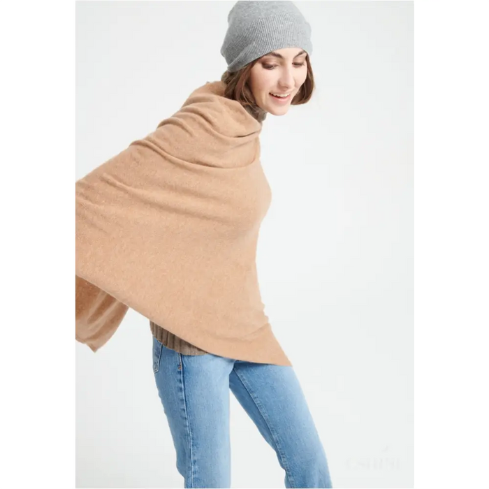 LILLY 9 Poncho col V en cachemire camel-1