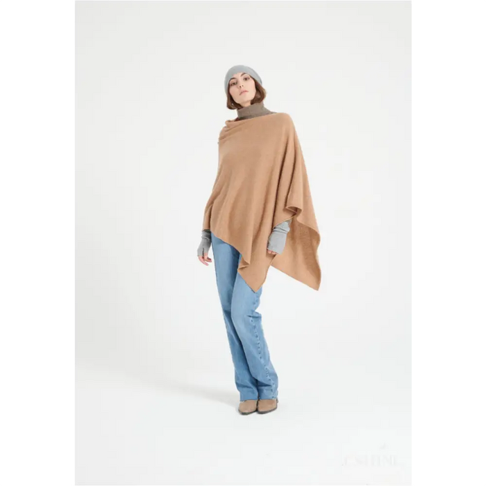 LILLY 9 Poncho col V en cachemire camel-0