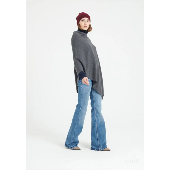 LILLY 9 Poncho col V en cachemire gris anthracite-3