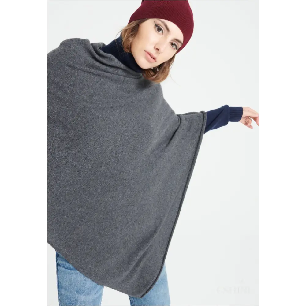 LILLY 9 Poncho col V en cachemire gris anthracite-0