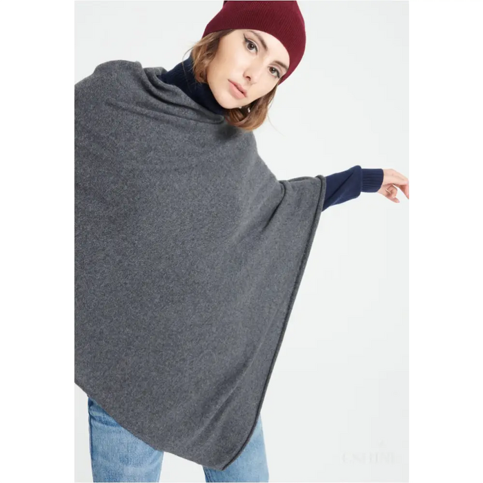 LILLY 9 Poncho col V en cachemire gris anthracite-0