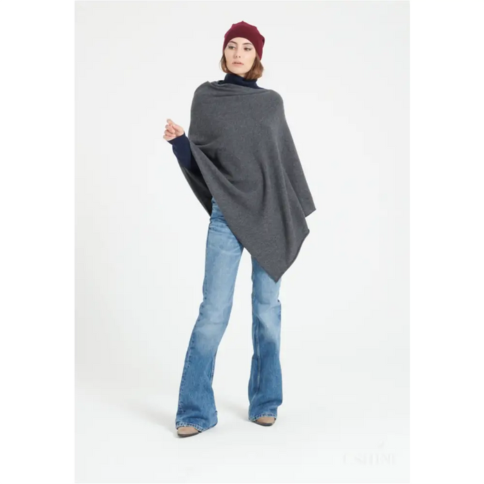 LILLY 9 Poncho col V en cachemire gris anthracite-1