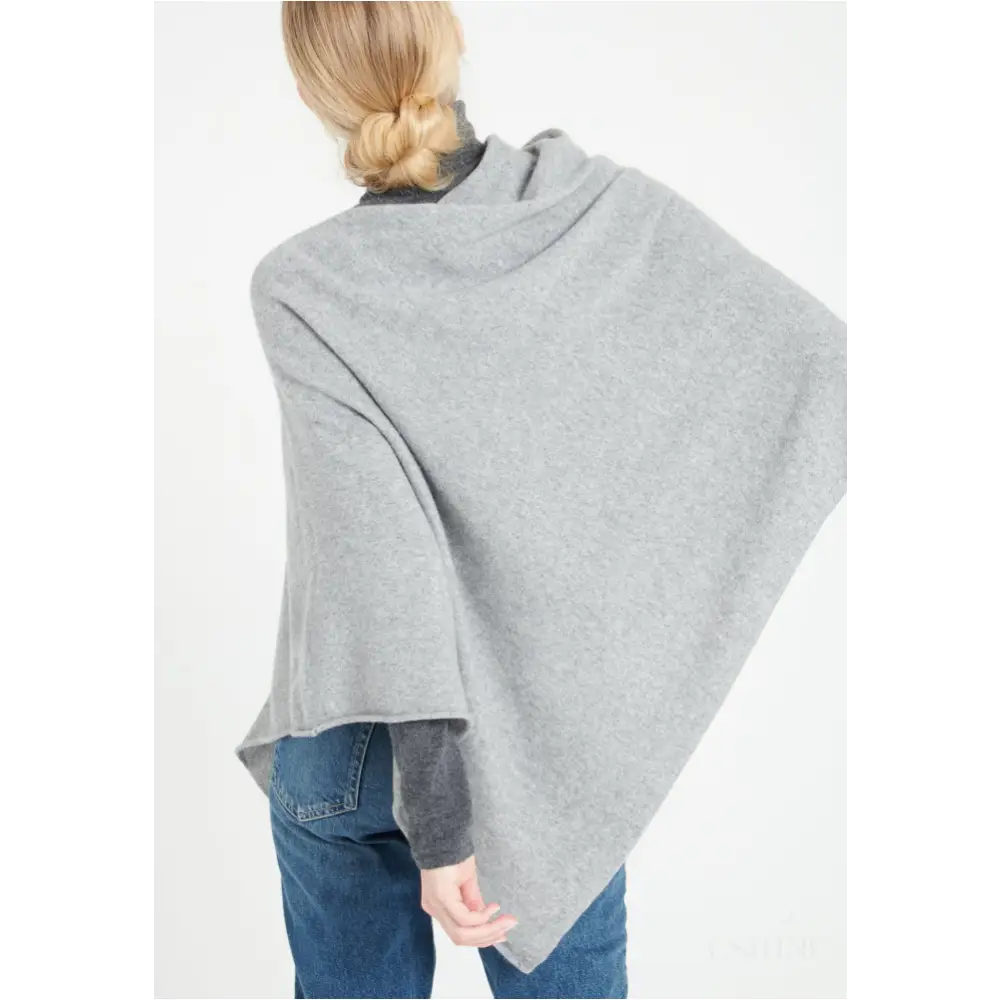 LILLY 9 Poncho col V en cachemire gris clair-4