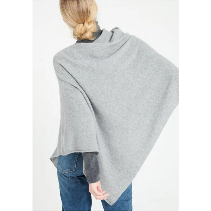 LILLY 9 Poncho col V en cachemire gris clair-4