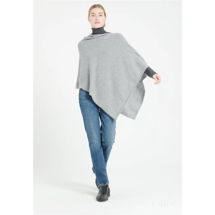 LILLY 9 Poncho col V en cachemire gris clair-1