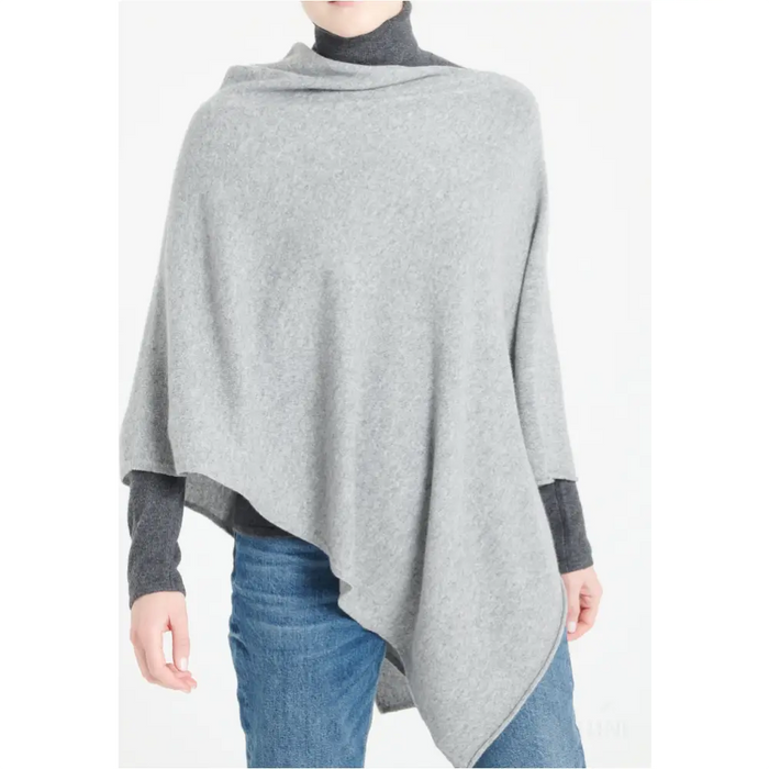 LILLY 9 Poncho col V en cachemire gris clair-0