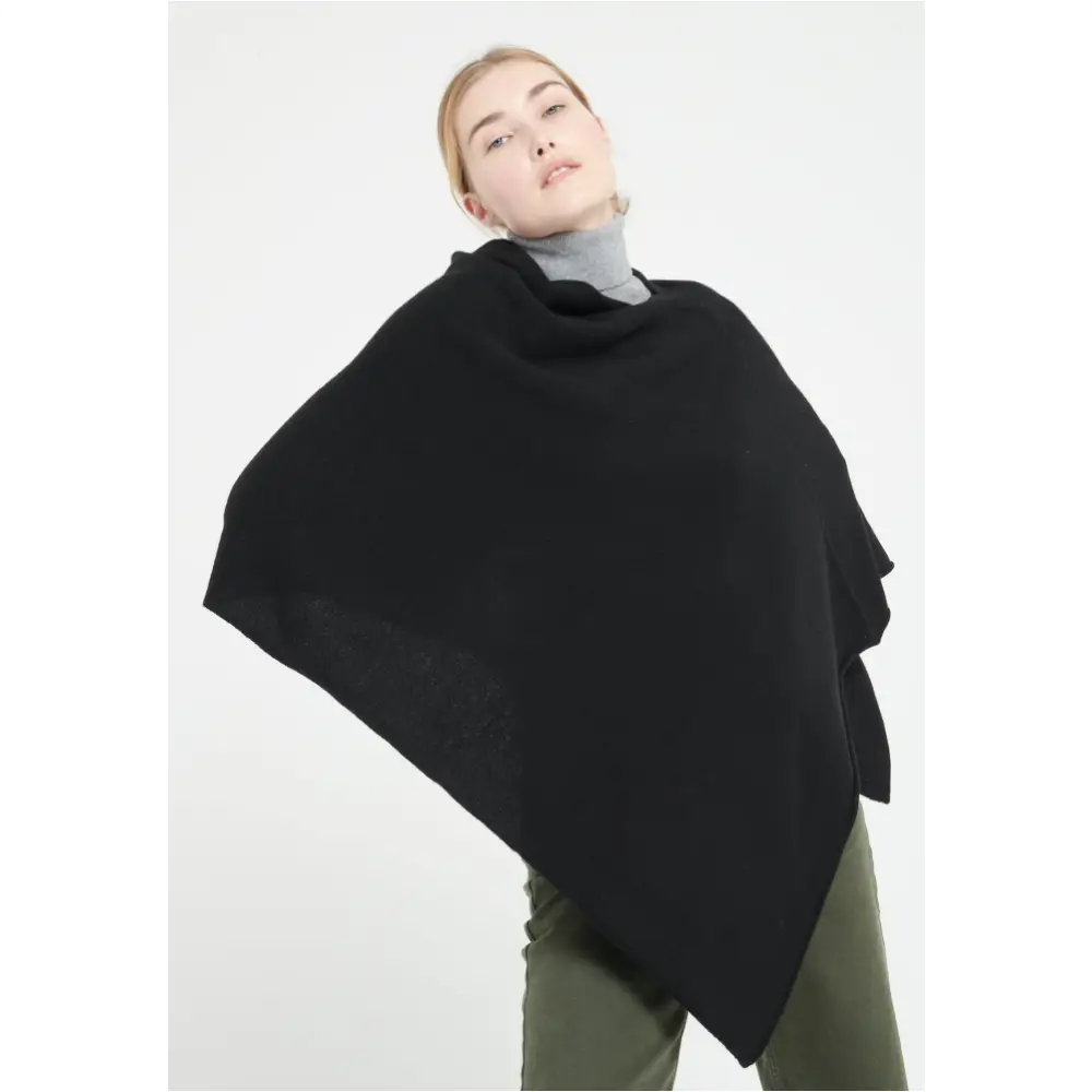 LILLY 9 Poncho col V en cachemire noir-1