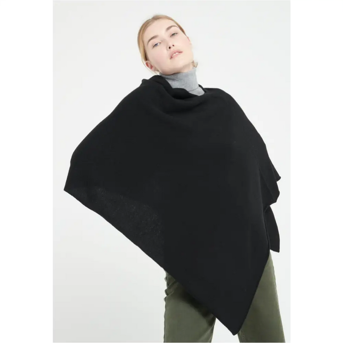 LILLY 9 Poncho col V en cachemire noir-1