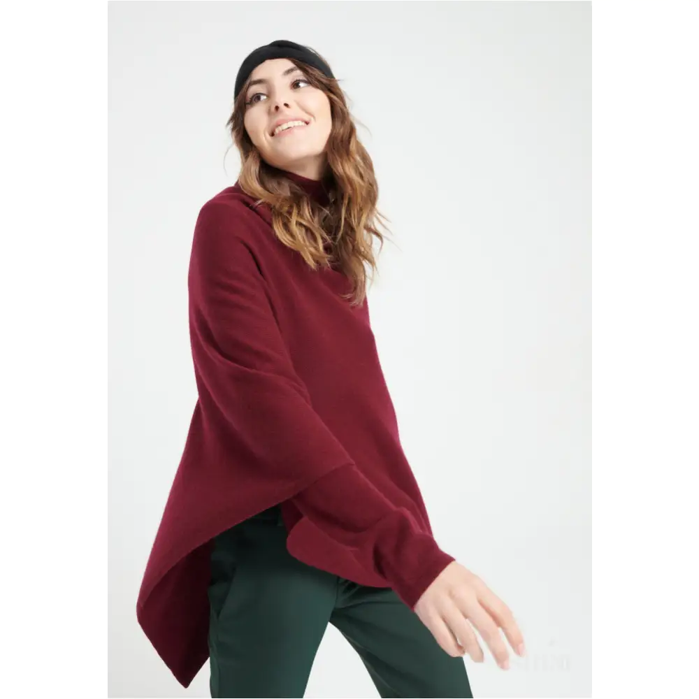 LILLY 9 Poncho col V en cachemire rouge bordeaux-1