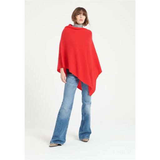 LILLY 9 Poncho col V en cachemire rouge-1