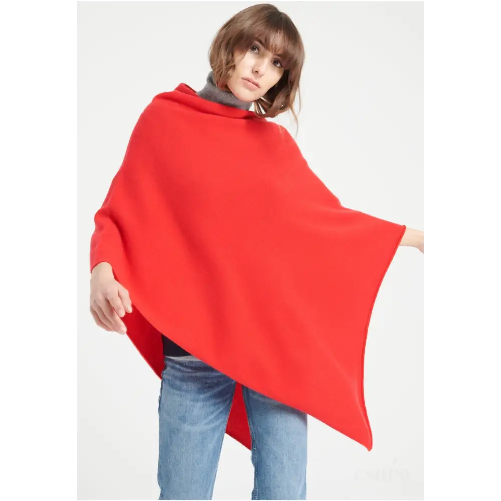 LILLY 9 Poncho col V en cachemire rouge-2