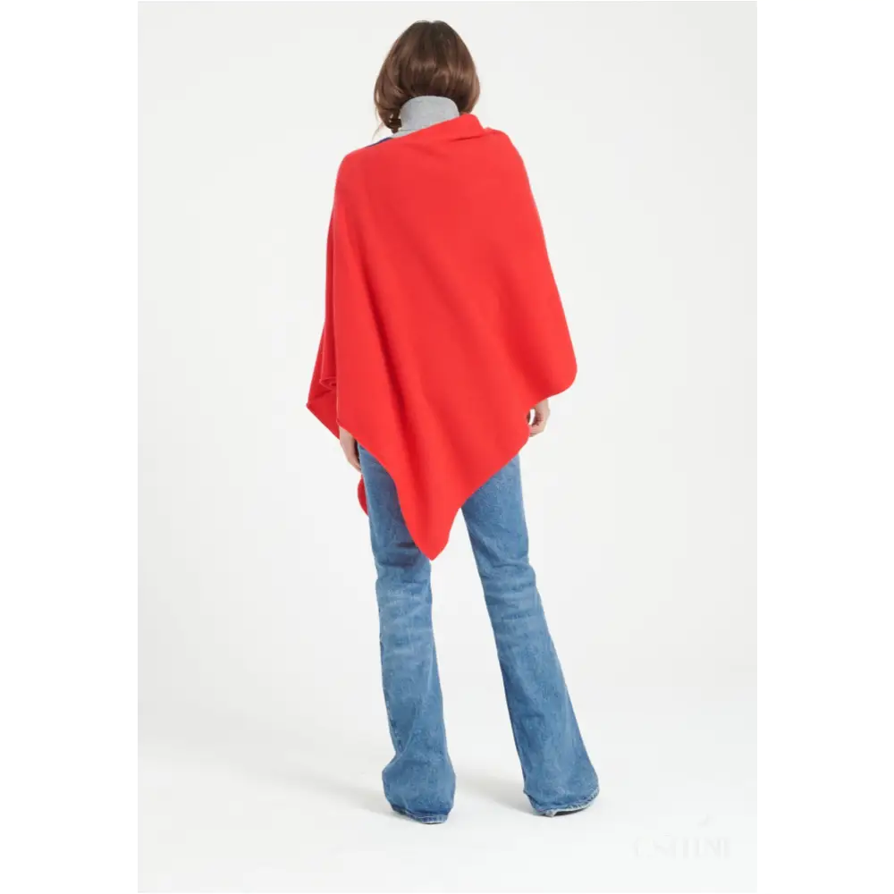 LILLY 9 Poncho col V en cachemire rouge-4