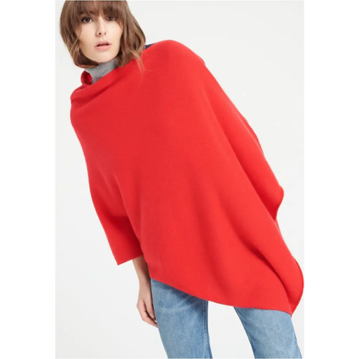 LILLY 9 Poncho col V en cachemire rouge-0