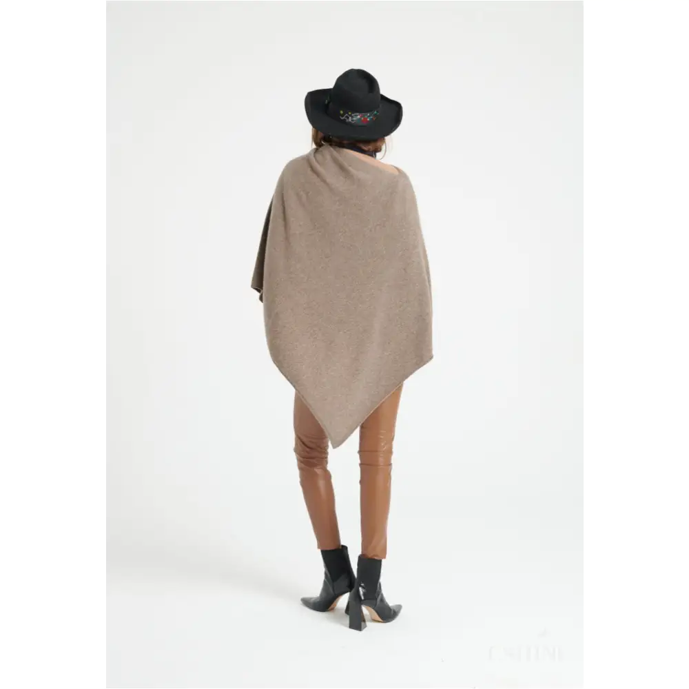 LILLY 9 Poncho col V en cachemire taupe-4