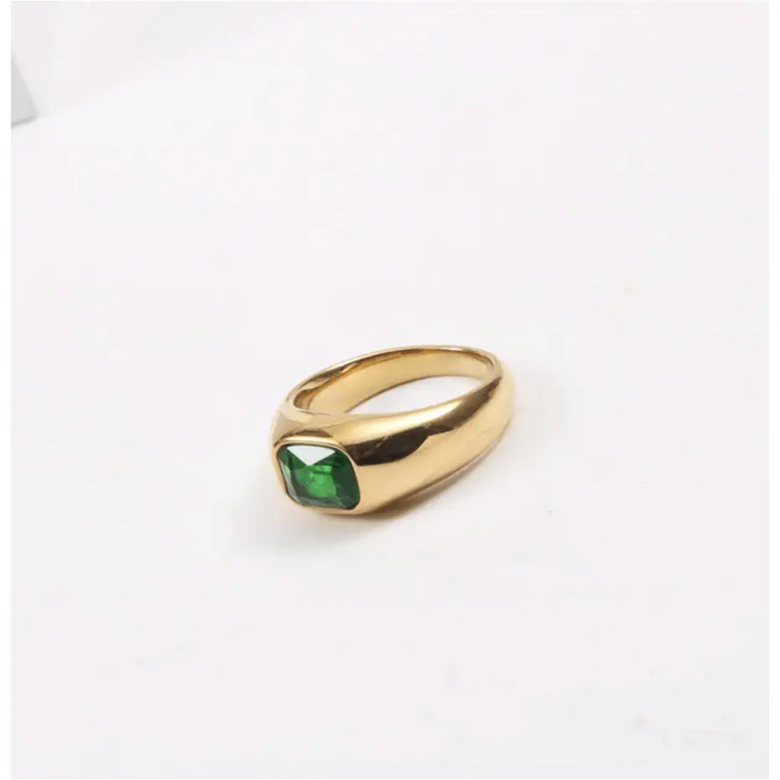 Lola - Green Stone Statement Gold Band-3