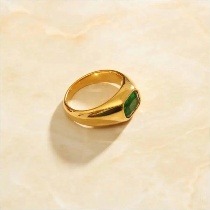 Lola - Green Stone Statement Gold Band-2