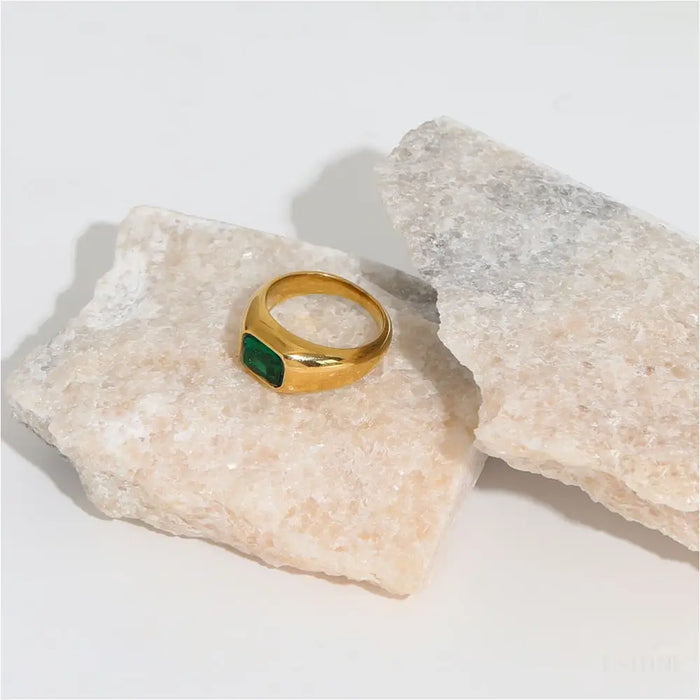 Lola - Green Stone Statement Gold Band-7