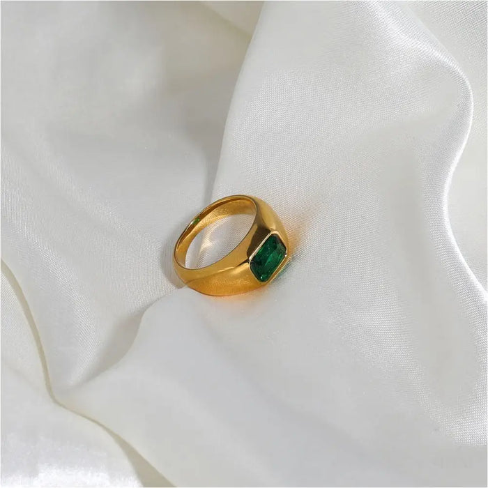 Lola - Green Stone Statement Gold Band-6