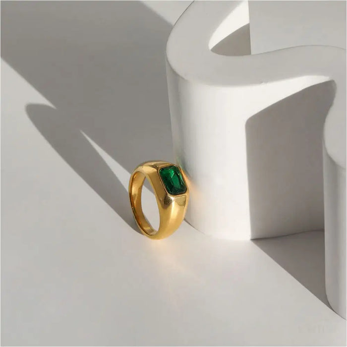 Lola - Green Stone Statement Gold Band-8