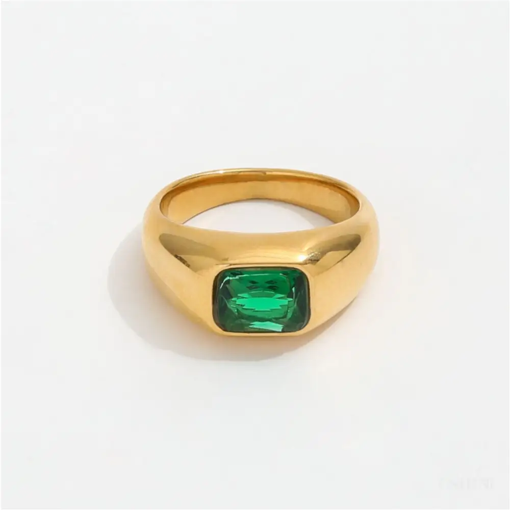 Lola - Green Stone Statement Gold Band-0