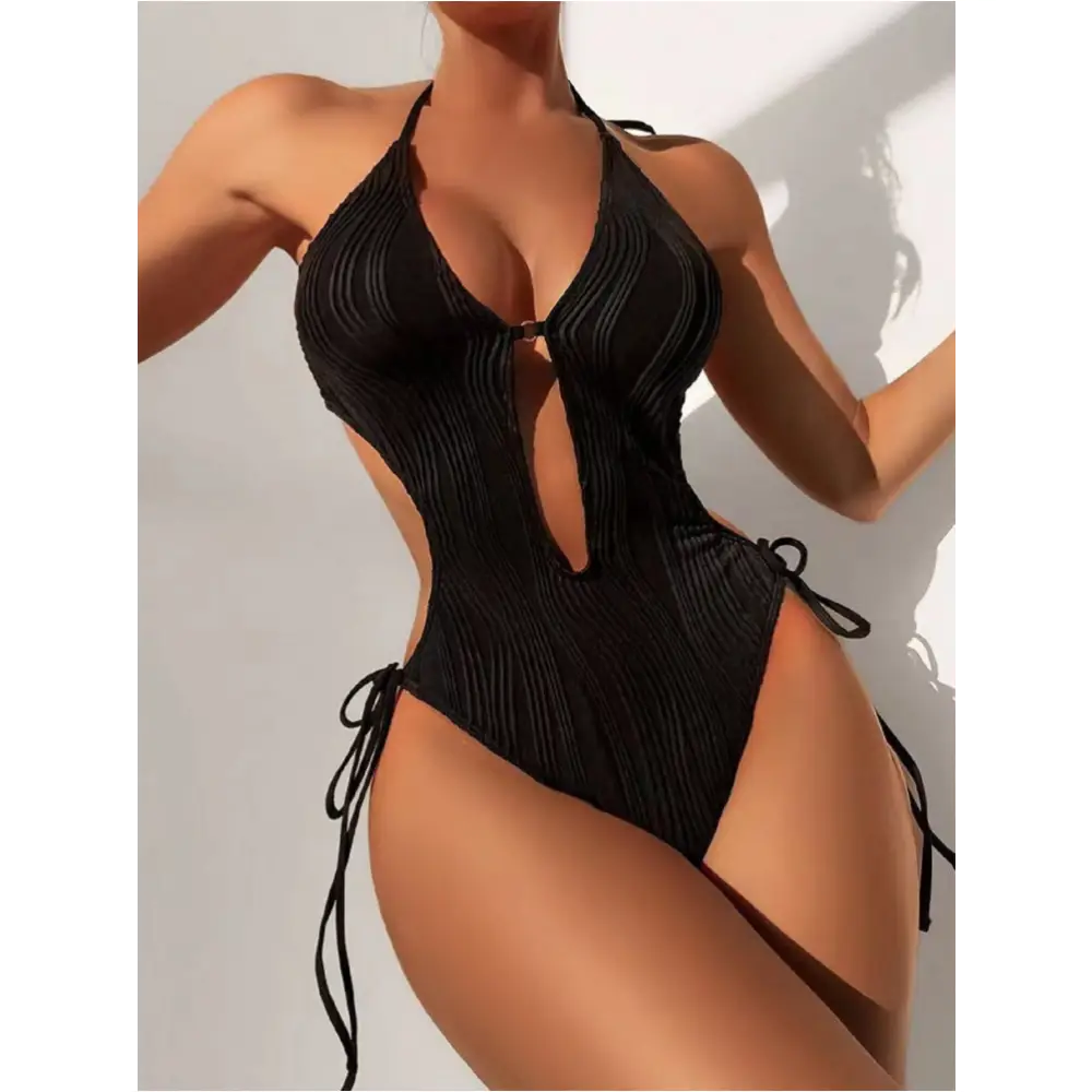 Maillot de bain Motifs Coulures - Noir / L - Maillot 1 pièce