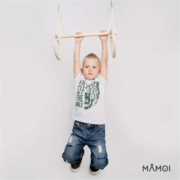 MAMOI® Anneaux gymnastique, Anneau balancoire en bois, Trapèze cirque, Balançoire trapeze pour bebe, Barre de gymnastique et accessoire de gym pour bébé-6