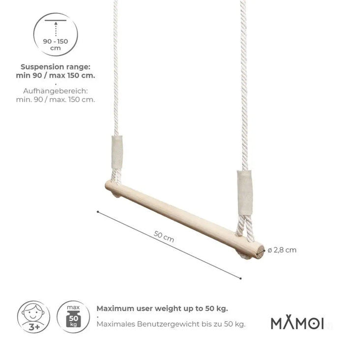 MAMOI® Anneaux gymnastique, Anneau balancoire en bois, Trapèze cirque, Balançoire trapeze pour bebe, Barre de gymnastique et accessoire de gym pour bébé-2