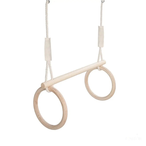 MAMOI® Anneaux gymnastique, Anneau balancoire en bois, Trapèze cirque, Balançoire trapeze pour bebe, Barre de gymnastique et accessoire de gym pour bébé-0