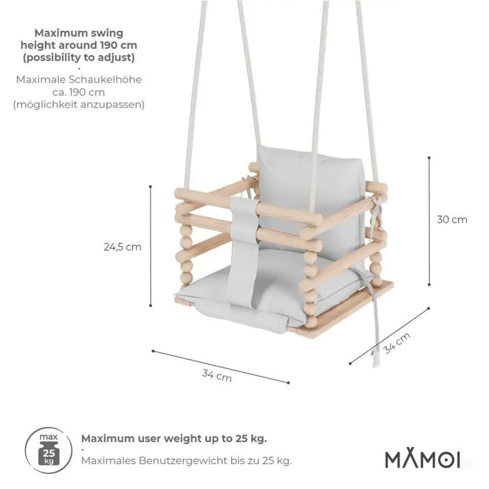 MAMOI® Balancoire bebe pour interieur, Siege balançoire pour bébé, Balancelle de coton en bois naturel, Baby swing pour enfant  à partir de 1 an, 3 en 1-2