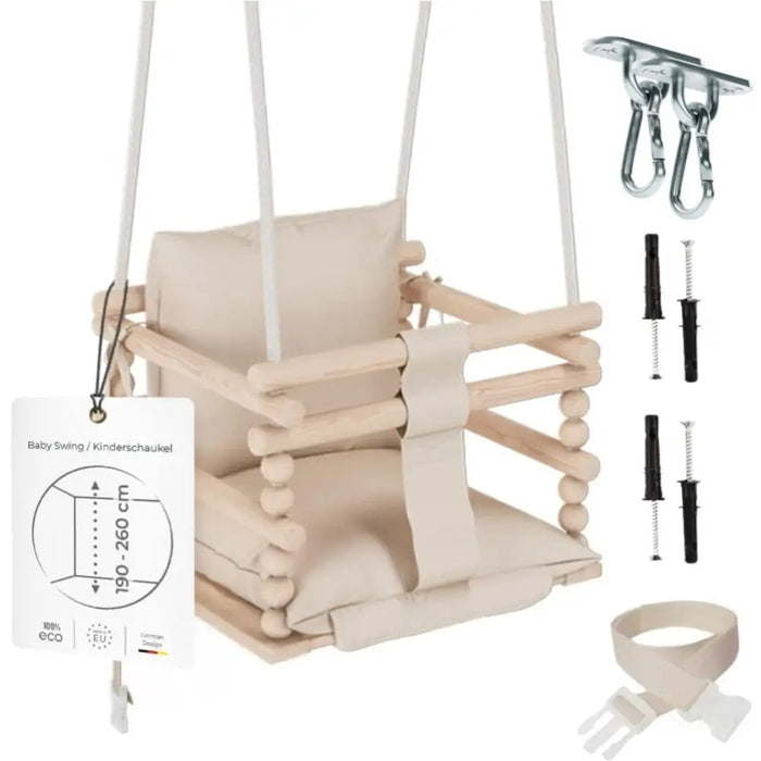 MAMOI® Balancoire bebe pour interieur, Siege balançoire pour bébé, Balancelle de coton en bois naturel, Baby swing pour enfant  à partir de 1 an, 3 en 1-7