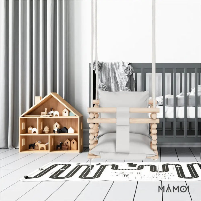 MAMOI® Balancoire bebe pour interieur, Siege balançoire pour bébé, Balancelle de coton en bois naturel, Baby swing pour enfant  à partir de 1 an, 3 en 1-5