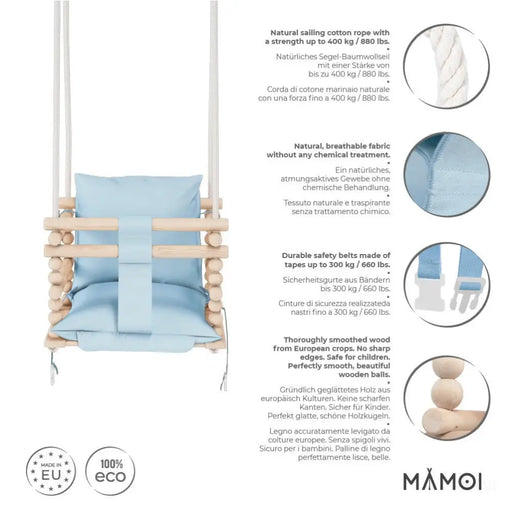 MAMOI® Balancoire bebe pour interieur, Siege balançoire pour bébé, Balancelle de coton en bois naturel, Baby swing pour enfant  à partir de 1 an, 3 en 1-1