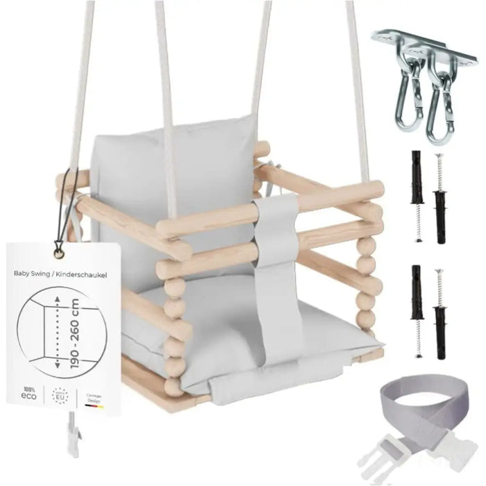 MAMOI® Balancoire bebe pour interieur, Siege balançoire pour bébé, Balancelle de coton en bois naturel, Baby swing pour enfant  à partir de 1 an, 3 en 1-0