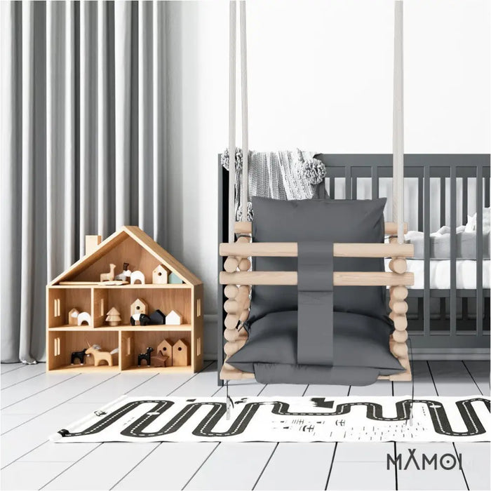 MAMOI® Balancoire bebe pour interieur, Siege balançoire pour bébé, Balancelle de coton en bois naturel, Baby swing pour enfant  à partir de 1 an, 3 en 1-4