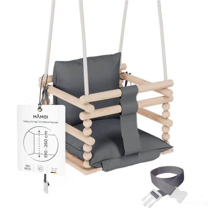 MAMOI® Balancoire bebe pour interieur, Siege balançoire pour bébé, Balancelle de coton en bois naturel, Baby swing pour enfant  à partir de 1 an, 3 en 1-0