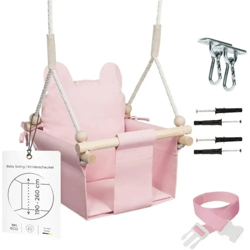 MAMOI® Balancoire interieur pour bebe et enfants, Siege balançoire en bois et en coton pour bébé, Balansoire pour enfant, Balancelle scandinave, Baby swing-0