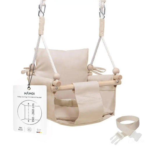 MAMOI® Balancoire interieur pour bebe et enfants, Siege balançoire en bois et en coton pour bébé, Balansoire pour enfant, Balancelle scandinave, Baby swing-0