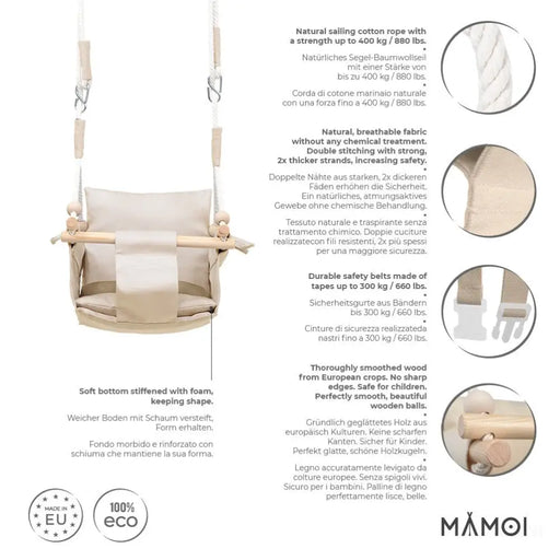 MAMOI® Balancoire interieur pour bebe et enfants, Siege balançoire en bois et en coton pour bébé, Balansoire pour enfant, Balancelle scandinave, Baby swing-1