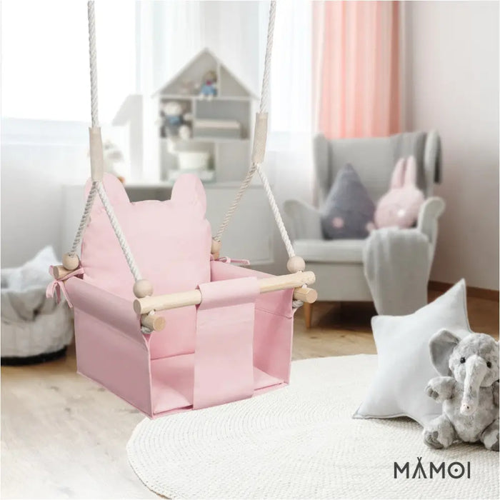 MAMOI® Balancoire interieur pour bebe et enfants, Siege balançoire en bois et en coton pour bébé, Balansoire pour enfant, Balancelle scandinave, Baby swing-4