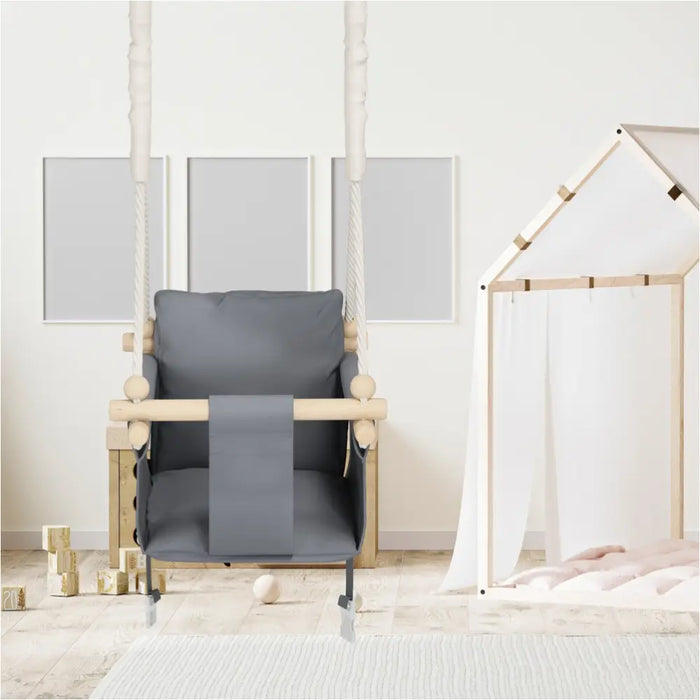 MAMOI® Balancoire interieur pour bebe et enfants, Siege balançoire en bois et en coton pour bébé, Balansoire pour enfant, Balancelle scandinave, Baby swing-3