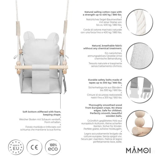 MAMOI® Balancoire interieur pour bebe et enfants, Siege balançoire en bois et en coton pour bébé, Balansoire pour enfant, Balancelle scandinave, Baby swing-1