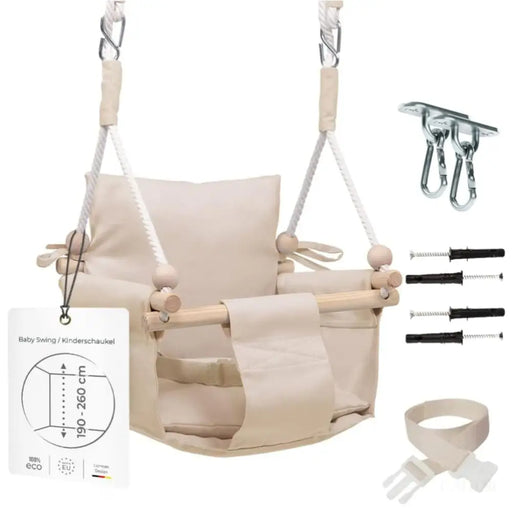 MAMOI® Balancoire interieur pour bebe et enfants, Siege balançoire en bois et en coton pour bébé, Balansoire pour enfant, Balancelle scandinave, Baby swing-0