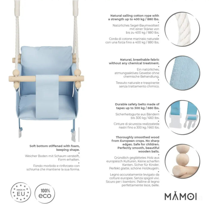 MAMOI® Balancoire interieur pour bebe et enfants, Siege balançoire en bois et en coton pour bébé, Balansoire pour enfant, Balancelle scandinave, Baby swing-2