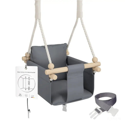 MAMOI® Balancoire interieur pour bebe et enfants, Siege balançoire en bois et en coton pour bébé, Balansoire pour enfant, Balancelle scandinave, Baby swing-0