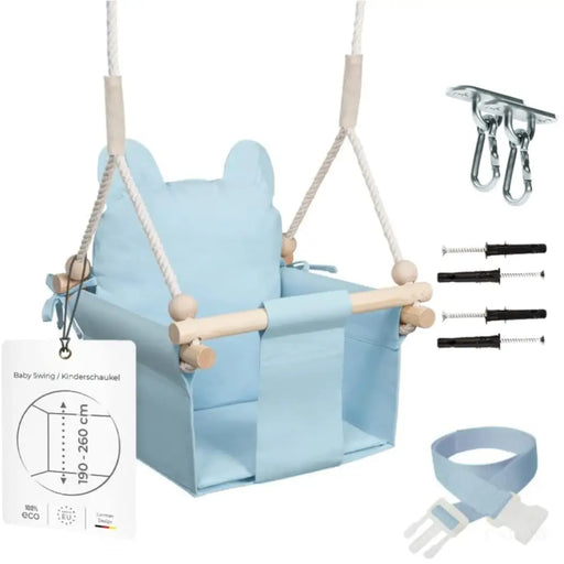 MAMOI® Balancoire interieur pour bebe et enfants, Siege balançoire en bois et en coton pour bébé, Balansoire pour enfant, Balancelle scandinave, Baby swing-0