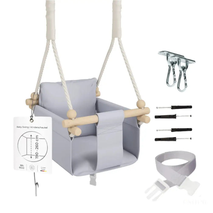 MAMOI® Balancoire interieur pour bebe et enfants, Siege balançoire en bois et en coton pour bébé, Balansoire pour enfant, Balancelle scandinave, Baby swing-0