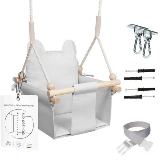 MAMOI® Balancoire interieur pour bebe et enfants, Siege balançoire en bois et en coton pour bébé, Balansoire pour enfant, Balancelle scandinave, Baby swing-0