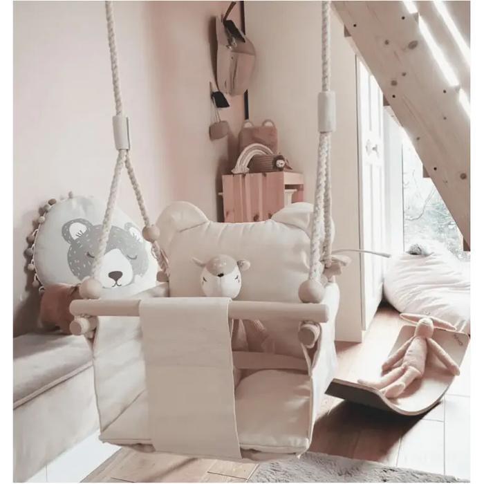 MAMOI® Balancoire interieur pour bebe et enfants, Siege balançoire en bois et en coton pour bébé, Balansoire pour enfant, Balancelle scandinave, Baby swing-4