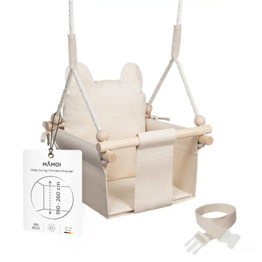 MAMOI® Balancoire interieur pour bebe et enfants, Siege balançoire en bois et en coton pour bébé, Balansoire pour enfant, Balancelle scandinave, Baby swing-0